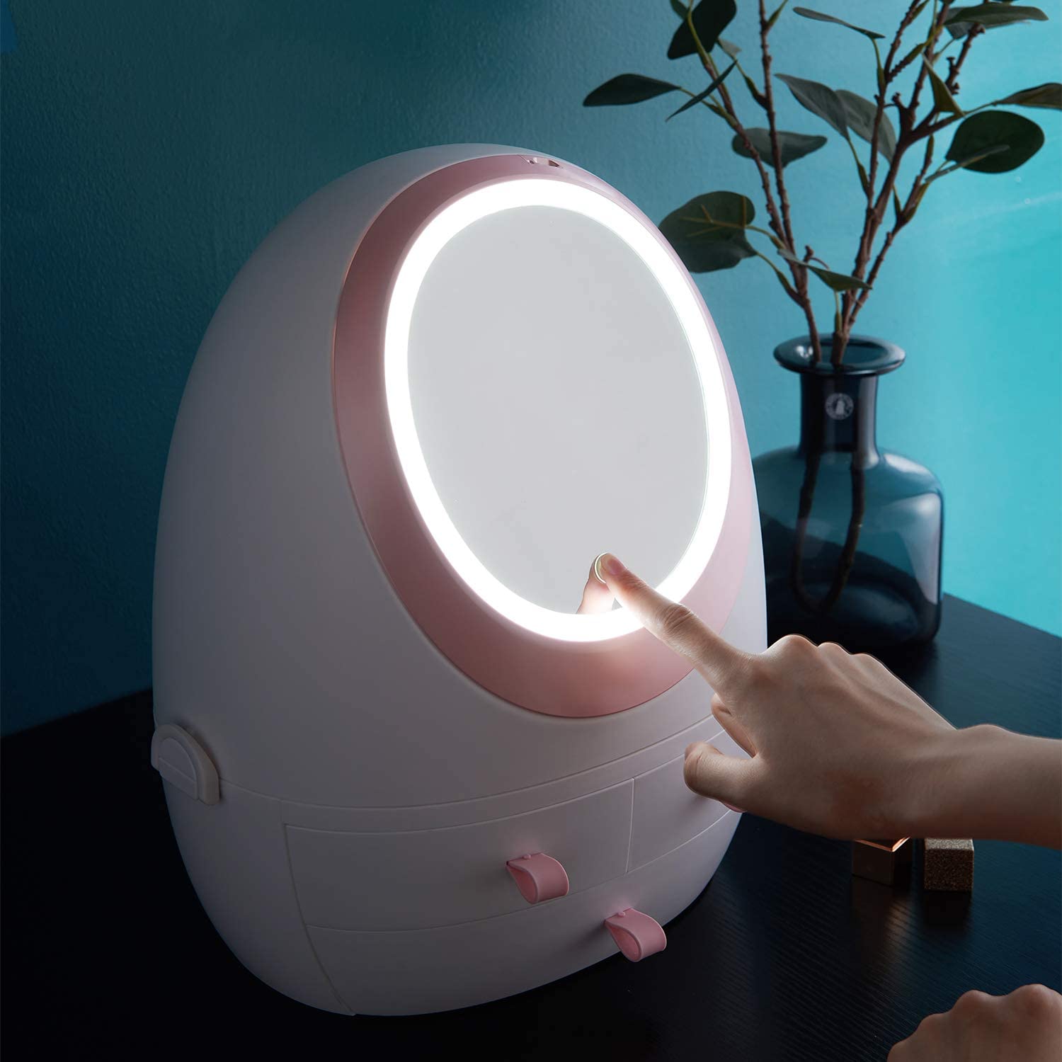 GlamHub™ - Cosmetic Mirror Organizer with LED